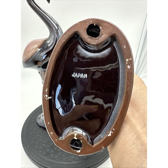 Pair Of Vintage MCM Redware Ceramic Flamingos Green Glaze - Picture 7 of 9